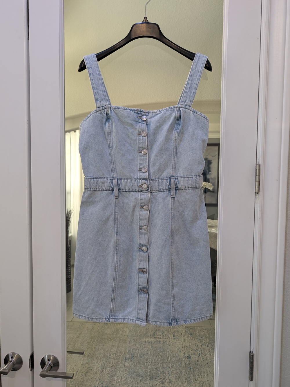 MNG Mango Denim Button-Front Mini Overall Dress